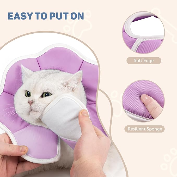 Avont Soft Cat Recovery Cone Collar, Adjustable Lightweight Kitten E-Collar for Small Dogs, Comfortable Neck Donut Stop Licking Scratching After Surgery -Purple(L)