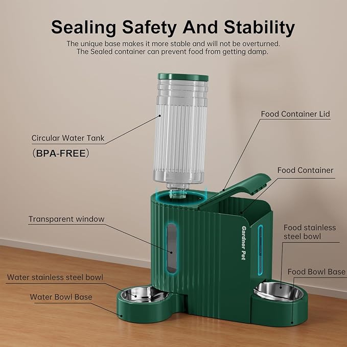 Gardner Pet Automatic Gravity Cat Food Feeder and Water Dispenser Stainless Steel Two-in-One Set Large Capacity Dispenser for Pets Dogs, Puppies, Kittens