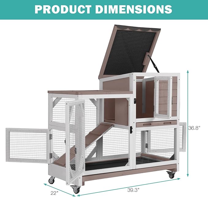 Rabbit Hutch Indoor for 2-4 Rabbits & Guinea Pigs,Bunny Cage with Slide-Out Plastic Trays,Wooden Small Animal Cage for Rabbits, Bunnies, and Guinea Pigs