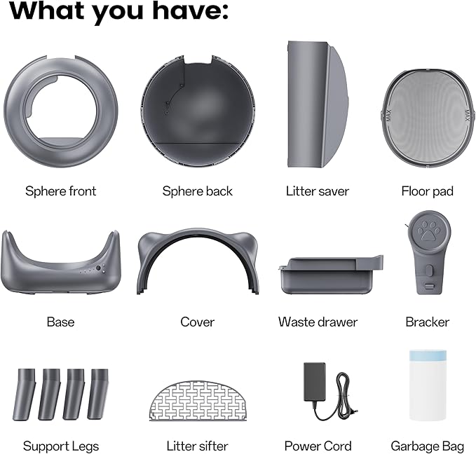 Automatic Cat Litter Box for Cats, Self Cleaning Litter Box, 65L Robot with APP Control, Safety Protection, 1 Roll Garbage Bags