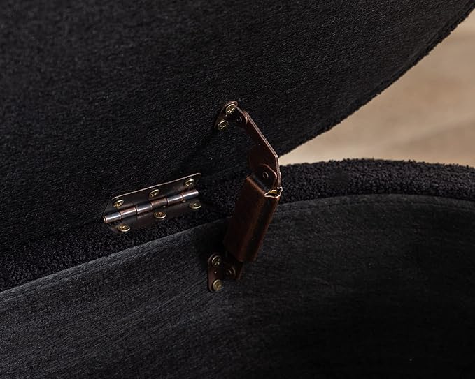 Storage Ottoman Bench Upholstered Fabric Storage Bench End of Bed Stool with Safety Hinge for Bedroom, Living Room, Entryway (45.5-inch, Black)