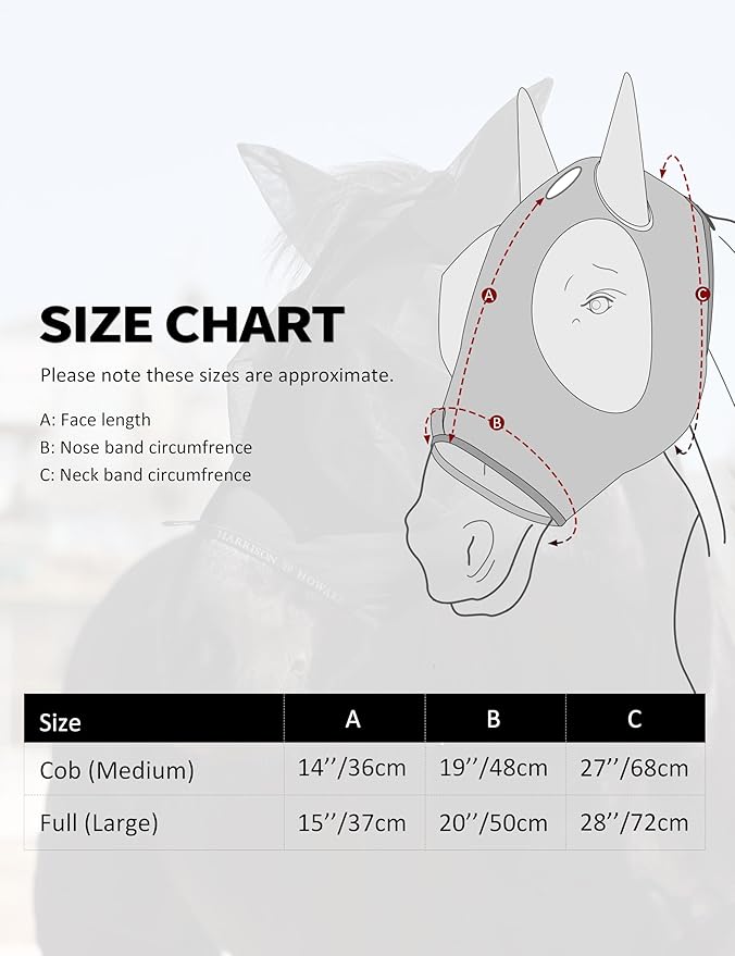 Harrison Howard Horse Fly Mask with Forelock Opening Stretch Breathable and Comfortable for Horses UV -Protection Black L