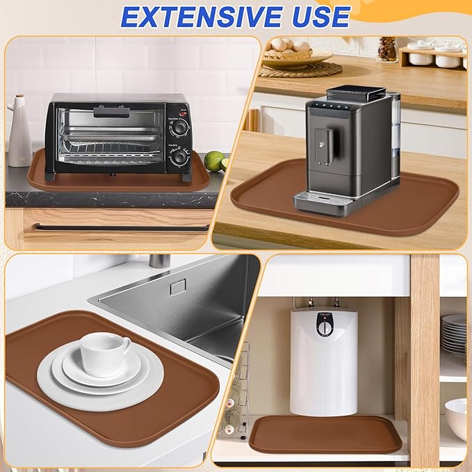 Silicone Pet Feeding Mat with Raised Edge for Food and Water, Dog Bowl Mats, Cat Bowls Placemat with High Lip for Floor Waterproof, Rubber Tray for Cats and Dogs 19 x 12 x0.7 Brown