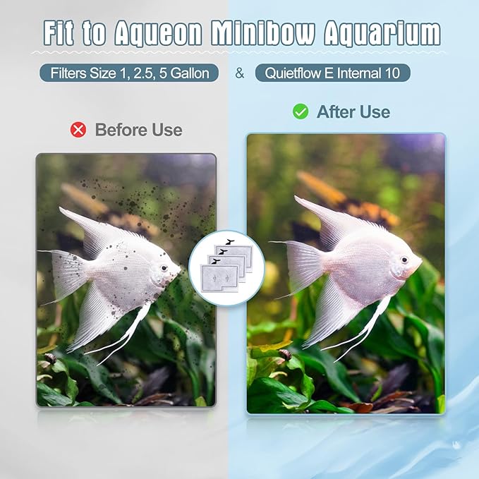 6 Packs Small Filters Cartridges Compatible with Aqueon Small Filter Carbon Filter Cartridge Compatible with Aqueon QuietFlow E Internal Power Filter 10 and 1/2.5/5 Gallon Minibow Aquarium Filters