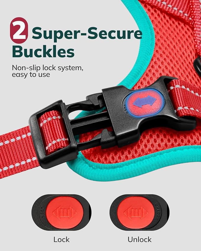 MIDOG No-Pull Dog Harness | Adjustable & Reflective Pet Harness Leash Set for Small Medium Large Dogs Walking, Training| No Choke, Front Clip, Soft Padded Vest with Easy Control Handle - Red, M