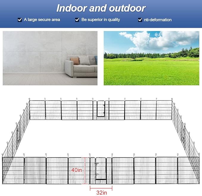 BestPet Dog Playpen Indoor 40 inch 32 Panels Metal Dog Pen Pet Dog Fence Outdoor Exercise Pen with Doors,Pet Puppy Playpen for RV Camping Yard, Black