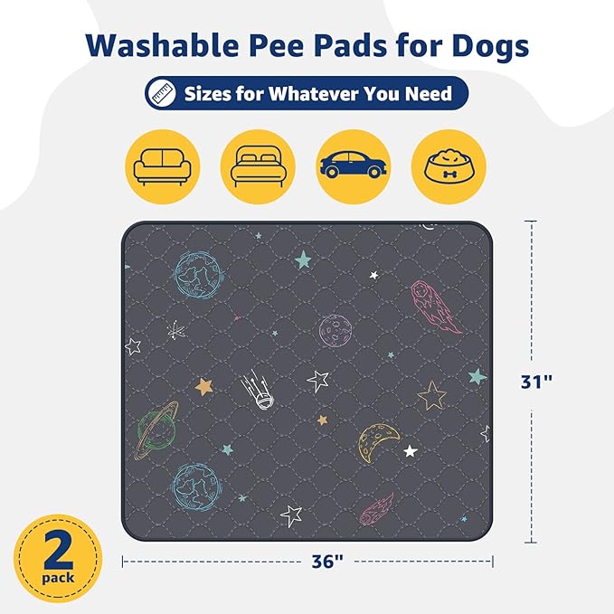 LOOBANI Pee Pads for Dogs Washable: Reusable Puppy Whelping Pads Waterproof 31" x 36", 2 Pack Absorbent and Non-Slip Dog Training Pee Pads for Crate, Playpen, Floor, Grey