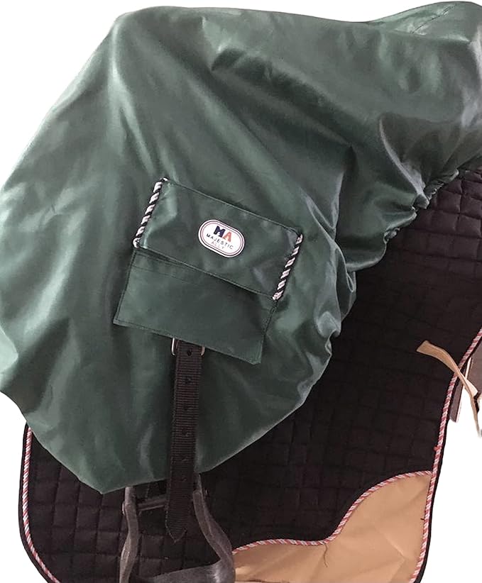 Majestic Ally Nylon Waterproof Fleece Lined Ride On English Saddle Cover-Multiple Color (Hunter Green)
