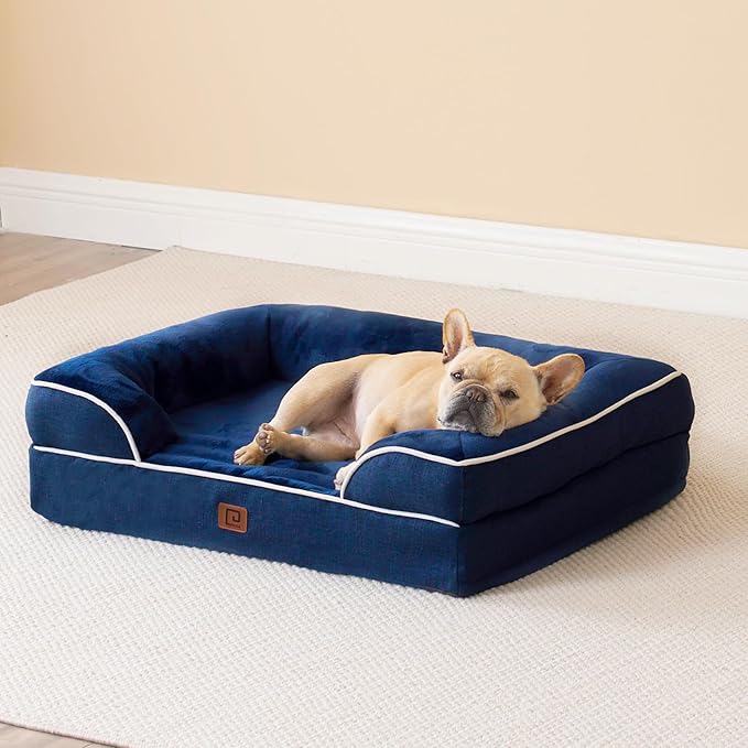 EHEYCIGA Orthopedic Dog Beds for Extra Large Dogs, Waterproof Memory Foam XL Dog Bed with Sides, Non-Slip Bottom and Egg-Crate Foam Big Pet Couch Bed with Washable Removable Cover, Navy