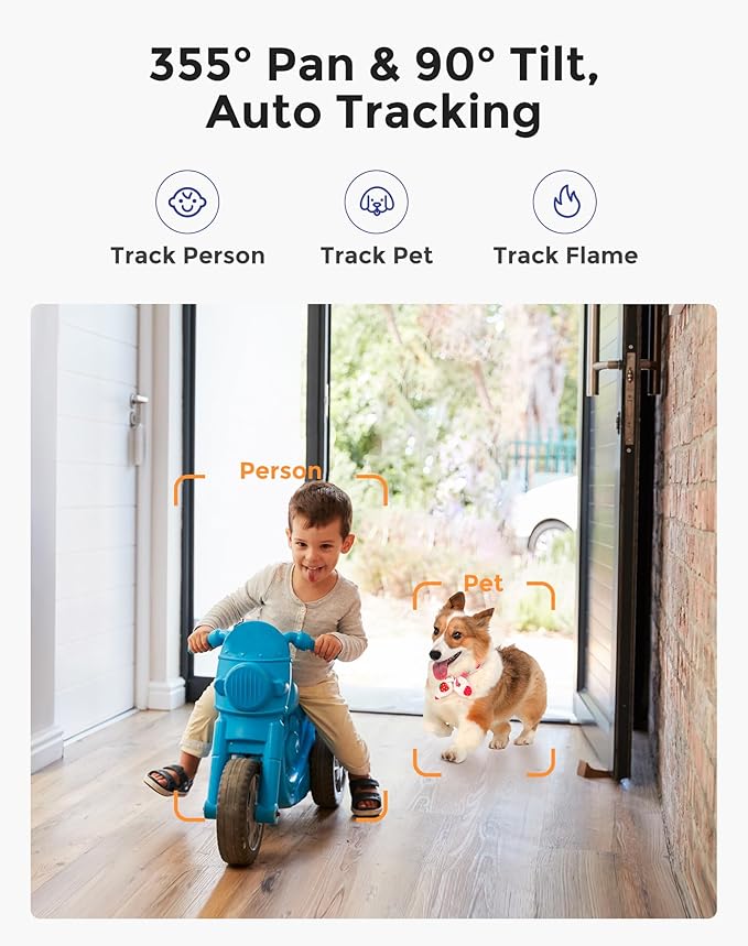 Hugolog 3K 5MP Indoor Pan/Tilt Security Camera with Auto-Focus,2.4 GHZ/5 GHZ,Ideal for Baby Monitor/Pet Camera,Starlight Color Night Vision,Human/Pet AI,Noise Reduction,US Cloud,Works with Alexa