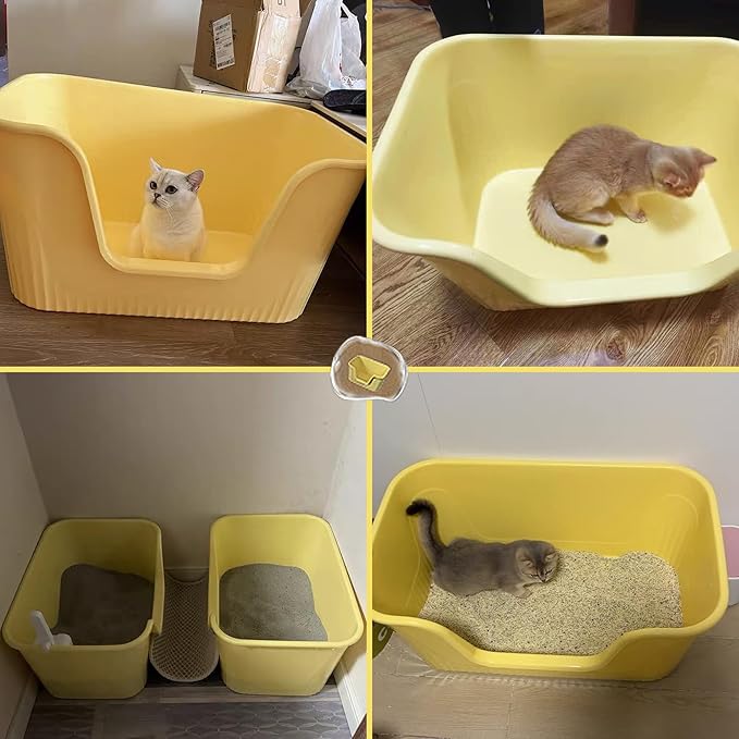 Vealind Extra Large Litter Boxes for Big Cats 31''×21''×16'', XXL Litter Boxes for Big Cats or Multiple Cats, Jumbo High Sided Litter Pan, Leak-Proof & Anti-Splashing, Easy Clean & Durable (Yellow)
