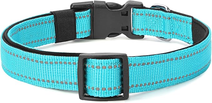 Reflective Dog Collar Padded with Soft Neoprene Breathable Quick Release Basic Dog Collars for Large Dogs Sky Blue Boy