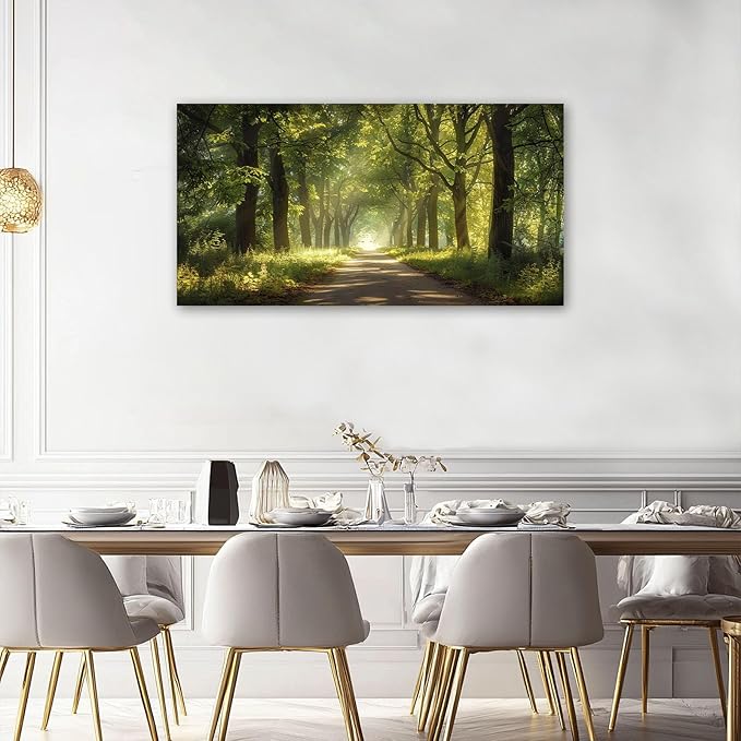 Large Forest Tree Wall Art Canvas Living Room Nature Green Pictures Framed Prints Oversize Wall Decor Landscape Painting for Bedroom Dining Office Home 60"x30"