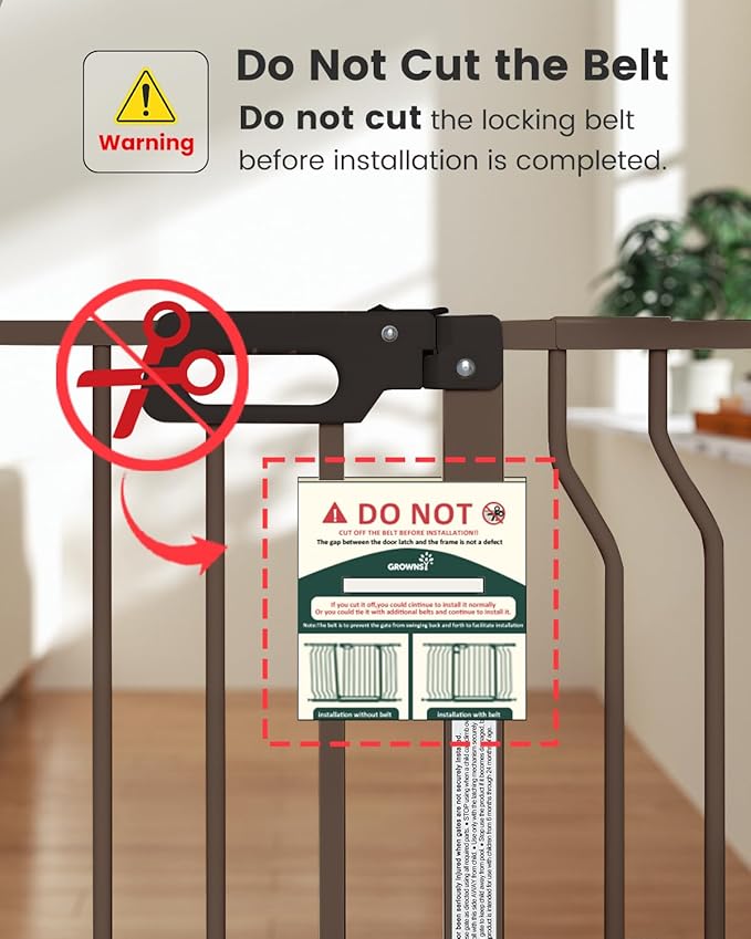 Mom's Choice-GROWNSY Baby Gate for Stairs, 29.5"-48.4" Pressure Mounted Baby Gate for Top of Stair&Doorway with V-Shaped Rods, Anti-Trip Pedal,Wide Stairs Dog Gate Easy Install w/Red Reminder,Brown