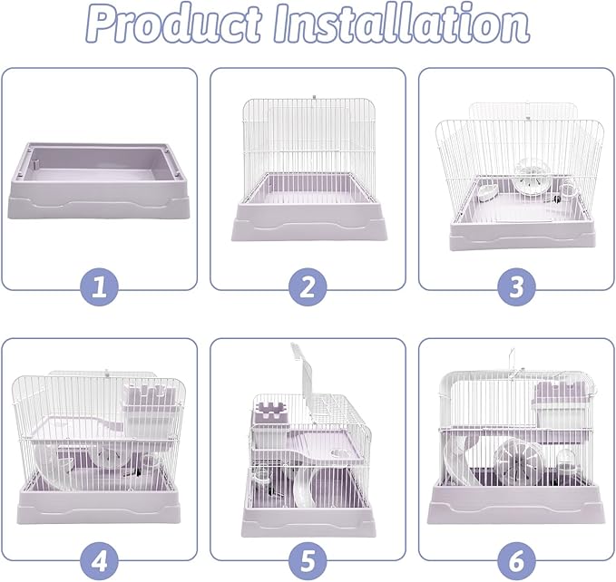PINVNBY 2-Tier Dwarf Hamster Cage, Hamster Travel Cage Portable Mouse Cage with Running Exercise Wheels, Water Bottle and Food Dish for Hamster Mouse Rat 11.7 * 8.7 * 9.38 in (Blue)
