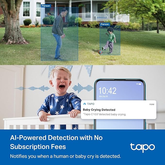 Tapo 2K 3MP Pan/Tilt Indoor/Outdoor Security Camera, Free Person/Baby Cry Detect & Track, 360ยฐ Pan, Color Night Vision, SD/Cloud Storage, Works w/Alexa & Google Home, HybridCam 360, Black (2-Pack)