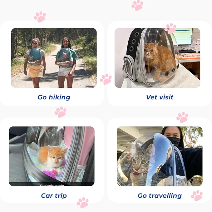 Lollimeow Cat Carrier Backpack, Bubble Expandable Backpack Carrier, Pets and Small Dogs,Airline-Approved, Designed for Travel, Hiking, Walking & Outdoor Use (Front Expandable-Black)