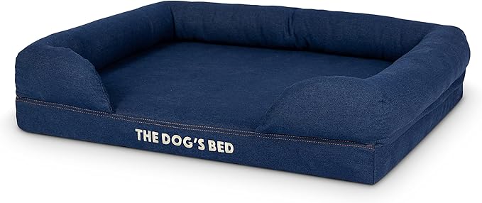 The Dog’s Bed, Med Blue Denim 30x23.5, Memory Foam, Pain Relief: Arthritis, Hip & Elbow Dysplasia, Post Surgery, Lameness, Supportive, Calming, Waterproof Washable Cover, Veterinary Approved