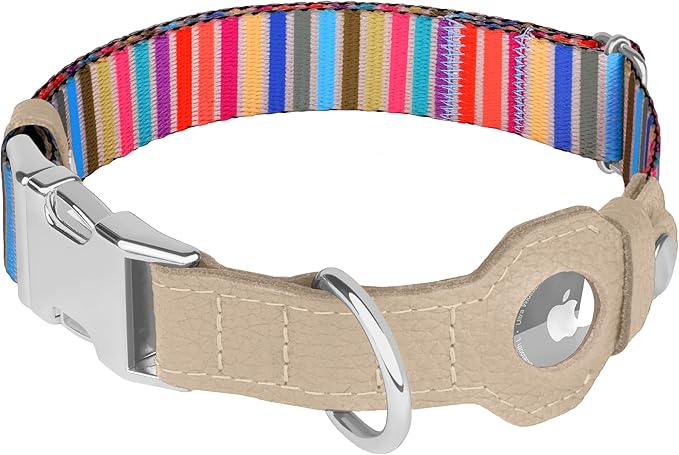 AirTag Dog Collar for Small Medium Large Breed - Adjustable Cute Pattern Dog Collar with Airtag Holder - Soft Leather Tracker GPS Apple Air Tag Pet Collars (X-Small, 9"-12" Neck Fit, Serape)