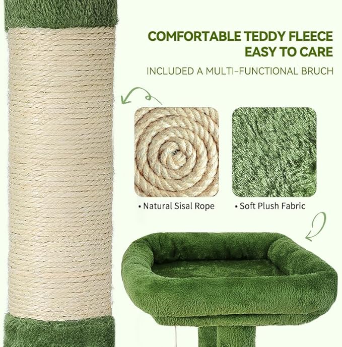 Hoopet 70-Inch Large Cat Tree for Multiple Cats Cat Tower with 2 Condos, Scratching Posts, Hammock & Platform, Plush Perch for Indoor Activity Relaxing Easy Assembly Green