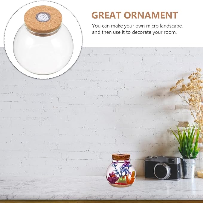 Fish Bowl with LED Light - Small Betta Fish Tank with LED Lighting and Lid Glass Fish Bowl Small Aquarium Glass Terrarium Container Bottle for DIY Landscape, Home Decor