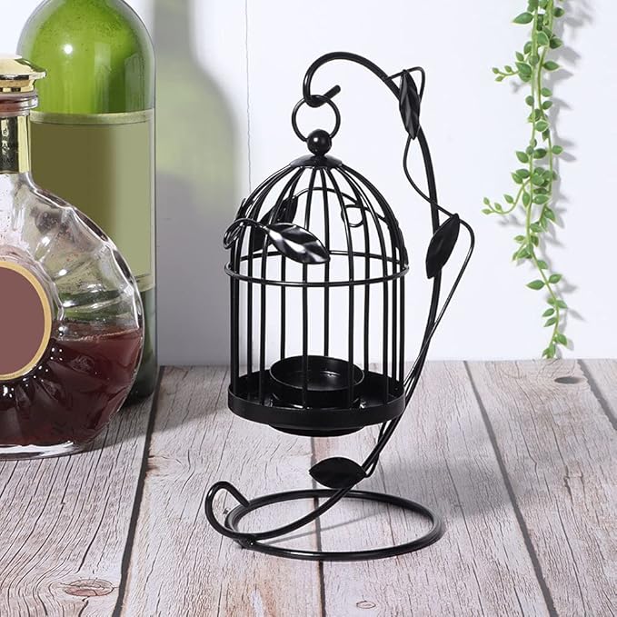 Birdcage Candle Holder, Hanging Candle Holder Decorative Bird Cages Bird Cage Decor Vintage Metal Candlestick for Wedding, Party(Black)