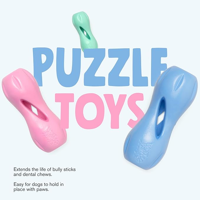 WEST PAW Zogoflex Qwizl Dog Puzzle Treat Toy – Interactive Chewing for Dogs – Dispenses Pet Treats – Brightly-Colored Dog Enrichment Toy for Aggressive Chewers, Fetch, Catch, Large 6.5", Bubblegum