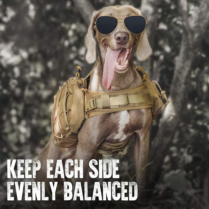 OneTigris Dog Backpack for Medium & Large Dogs, Nylon Backpack for Dogs Tactical Pet Backpack with Side Pockets for Hiking Walking Training Running (Brown, Large)