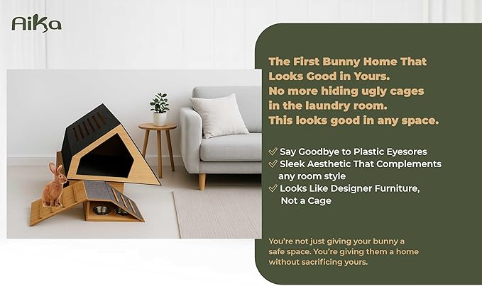 Wooden Rabbit Hideout Castle – Indoor Bunny House & Hut for Rabbits, Guinea Pigs, Chinchillas & Small Pets – Medium Size Habitat – Durable Wooden Rabbit House for Indoor & Outdoor Use