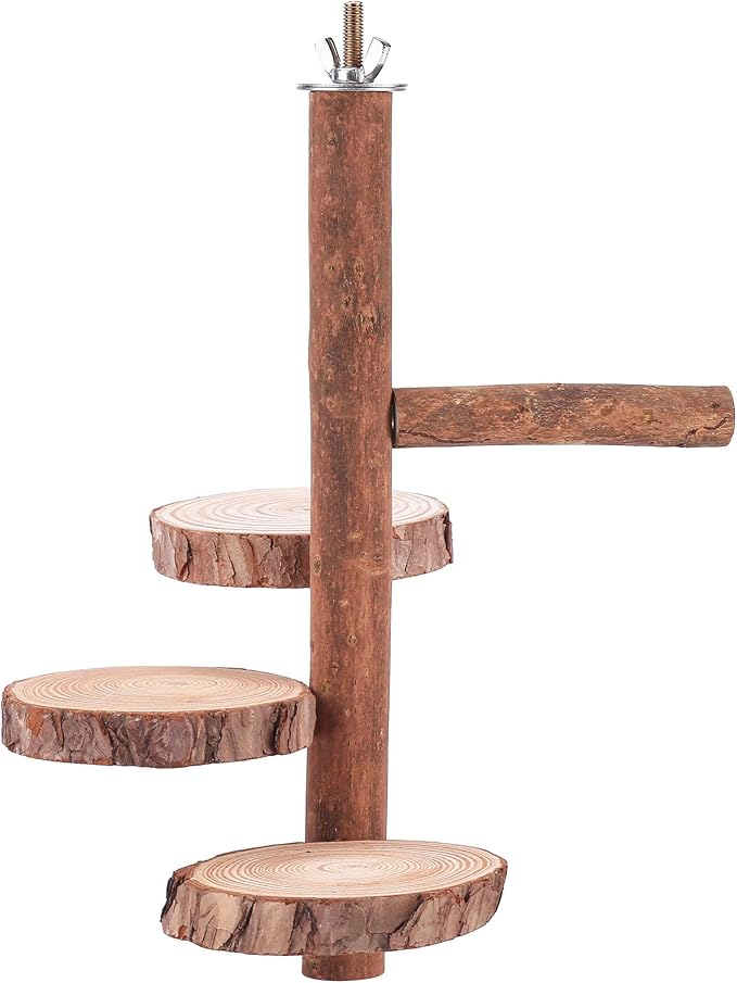 Natural Wood Bird Perch Stand Platform, Hanging Round Wooden Rotating Platform Pet Parrot Bird Cage Perches for Parakeet Parrots Cockatiel Hamster Gerbil Chinchillas(Round Platform)