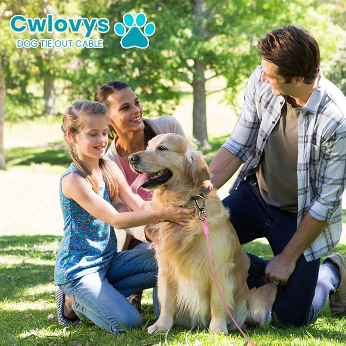 Dog tie Out Cable, 10/20/25/30/50/70/100 feet, Suitable for Dogs up to 350 pounds, Dog Cable with Swivel Buckle, Lightweight, Non-Winding, for Outdoor Camping, Yard Dog Cable (Pink, 10FT)