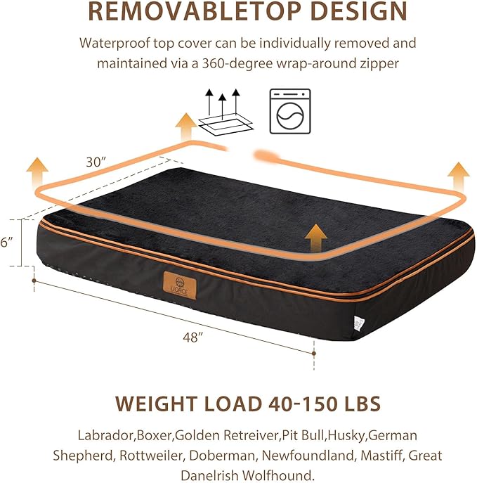 Orthopedic Memory Foam XXL Dog Bed - 6" Thick Beds for Extra Large Sized Dog - Waterproof Removable Washable Cover & Wrap-Around Zipper - Ultimate Comfort & Easy Maintenance, Black