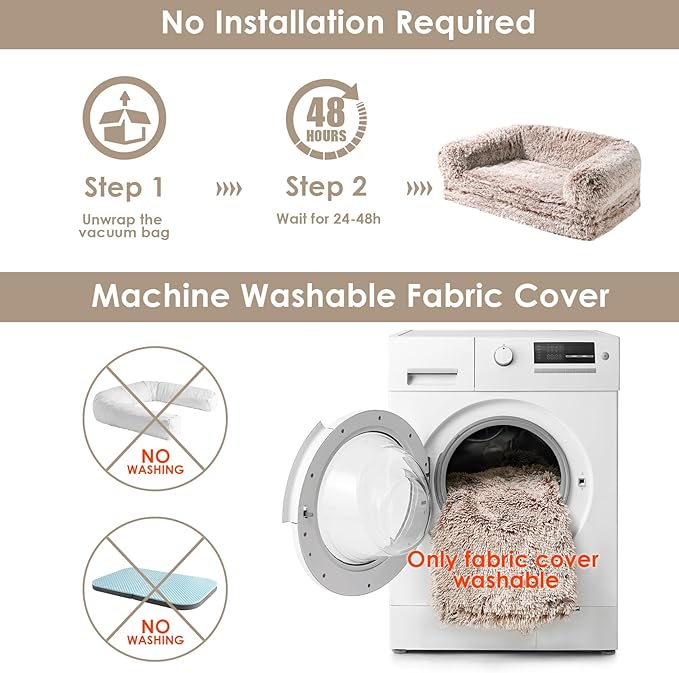 EHEYCIGA Foldable XXL Dog Bed, Faux Fur Fluffy Pet Couch Bed for Extra Large Dogs, Orthopedic Calming Memory Foam Pet Bed, Washable Soft Pet Sofa Bed with Non-Slip Bottom, Faded Brown, 54"x38"x7.5"