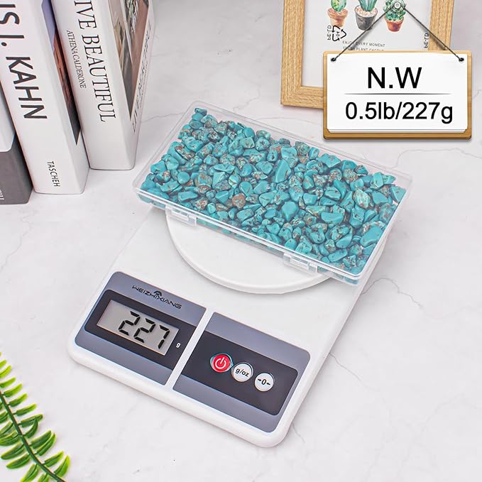 0.5 Lb/230g Blue Howlite Turquoise Crushed Stone Crystal Chips Bulk, Aquarium Gravel Rocks Polished Tumbled Stones Marble for Vases Filler, Garden and Fish Tank Decoration - 7-9mm