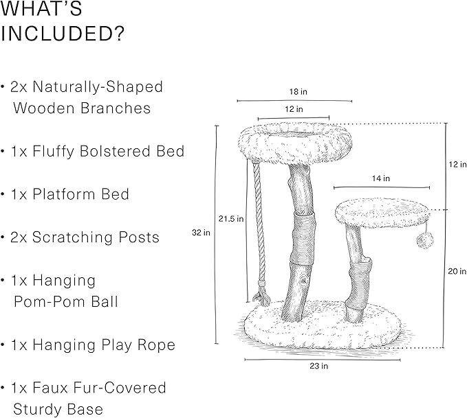 Mau Lifestyle Modern Cat Tree Tower - Natural-Branch Cat Condo & Luxury Wood Cat Scratching Tree - Luxury Cat Gifts by Mau Lifestyle