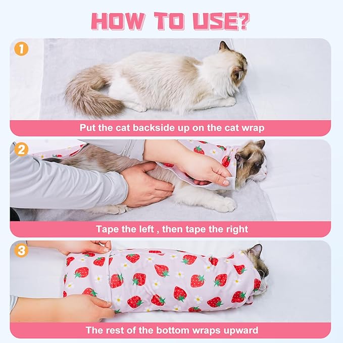 Supet Cat Grooming Wrap for Cutting Nails, 2025 Self-Adherent Cat Wrap, Anti-Escape Calming Cat Swaddle Wrap for Medicine, Nail Clipping, Teeth Brushing, Ear Cleaning