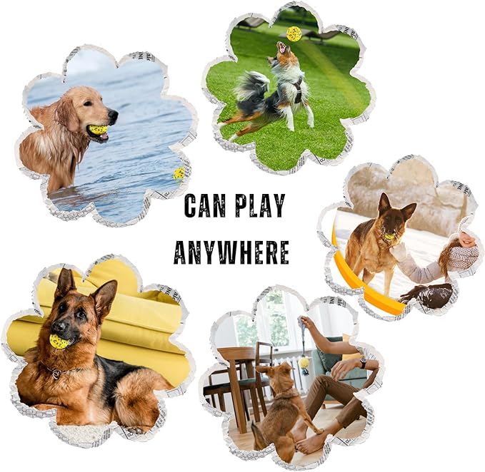 Tough Dog Toys for Aggressive Chewers & Teething Puppies, Bouncy Balls for Medium Dogs, Durable Pet Toys, Floating Dog Balls for Water Play (Yellow-Blue-Gray)