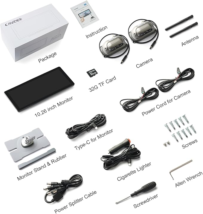 RV Wireless Backup Cameras with 10.26 inch Touch Monitor for Car Truck Trailer Bus Camper Motorhome, DVR Video Recording, Infrared Night Vision, Two Rear Side Wide View Back Up Camera Split Screen