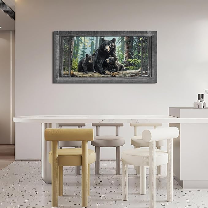 Large Wall Art Black Bear Canvas Cabin Living Room Pictures Prints Forest Oversize Wall Decor Animal Painting Artwork for Bedroom Dining Office Home 60"x30"