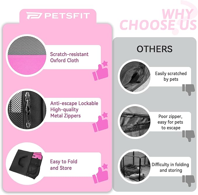 PETSFIT 29" Puppy Playpen with Removable Waterproof Mat & Zippered Roof | RV, Camping, Travel Dog Pen | Indoor/Outdoor Whelping & Cat Observation Space(29.5"x29.5"x16.5"H)