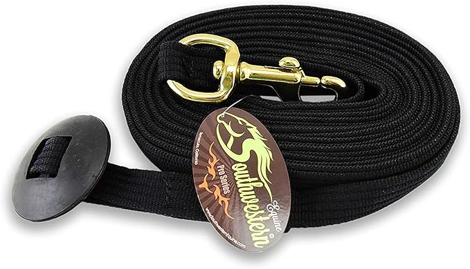 Southwestern Equine Lunge Line for Horses Cotton Horse Lunge Line with Bolt Snap & Rubber Stop (Black, 24')