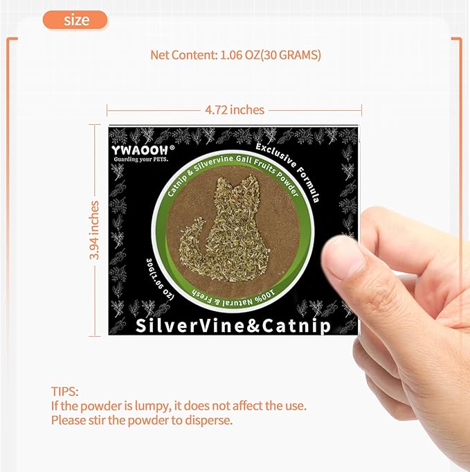 Catnip & Silvervine Powder β 30g Blend of Silvervine Gall Fruit & Catnip, Non-Addictive, for All Cat Ages, Multi-Use with Toys, Scratchers & Protecting Furniture, with 5 Little Pouches