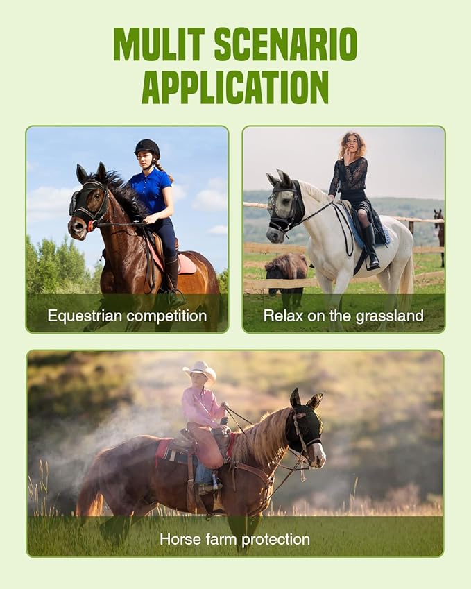 JWODVNTH Fly Masks for Horses with Ears - Large Eye Space, Comfort, UV-Block - Horse Fly Mask for Daily Stable, Hot Weather Riding, and Competition - X-Full, Black