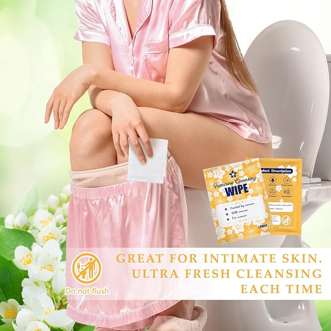 Tondiamo 200 Pcs Feminine Wet Wipes for Women Individually Wrapped Flushable Wipes Travel Size Soothing Personal Wipe Cleansing Natural Ingredients for Feminine Daily Use (Jasmine)