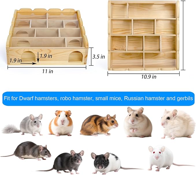 ZENFUN Wooden Hamster Maze with Clear Acrylic Cover, Multi-Chamber Hamsters Hide Tunnel Cage, Hideout Tunnel Toy Shed and Explore Toy for Dwarf Hamsters Mice Small Gerbil(Free-Installation)