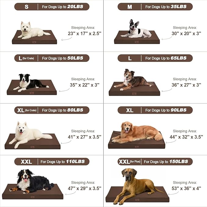 Outdoor Dog Bed Waterproof, Outside Cooling Dog Bed for Medium Dogs, Orthopedic Egg Foam Pet Bed with Removable Washable Oxford Cover, Brown