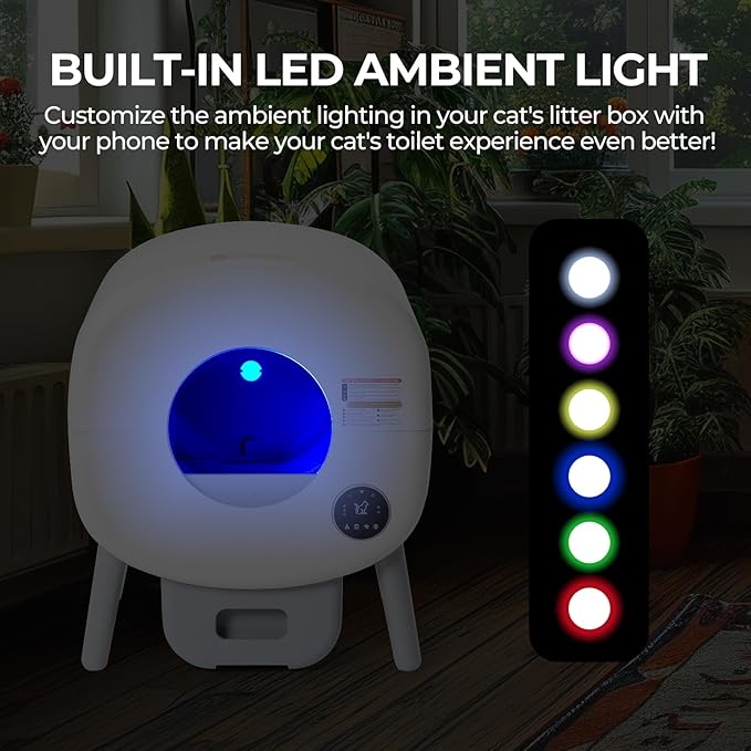 Self Cleaning Cat Litter Box: Extra Large Automatic Litter Box for Multiple Cats, Odor-Free, App-Controlled, Ambient Light Waste Disposal