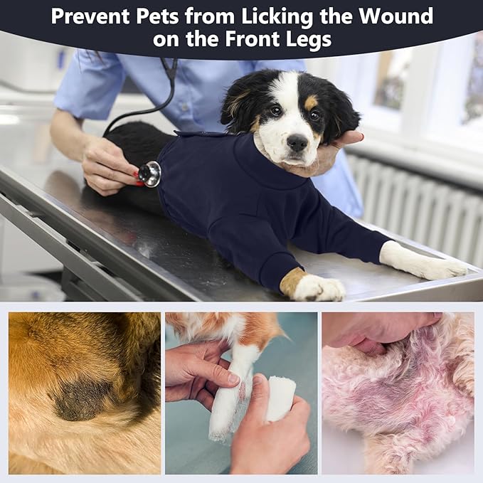 IDOMIK Dog Recovery Suit, Dog Surgery Recovery Suit Front Legs, Comfy Joint Leg Sleeves After Surgery, Elbow Braces Protector for Leg Injuries & Joint Pain, Cone Collar Alternatives,Navy,XL