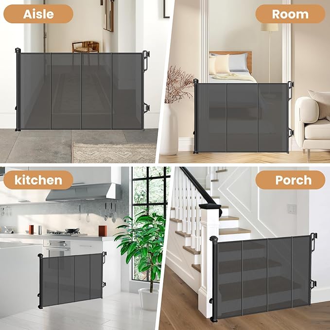 Reinforced Retractable Baby Gate or Mesh Dog Gate,Easy to Use for Stairs, Doorways, Hallways, Indoor, Outdoor, Wide Pet Gate 33.5" Tall, Extends to 55" Wide,Black