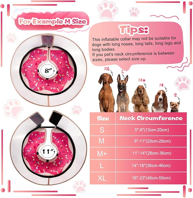 Inflatable Dog Cone Collar with Detachable Enhanced Anti-Licking Shield, Soft Neck Donut Collar for Dogs After Surgery, Adjustable Dog Cone Alternative for Large Medium Small Dogs & Cats